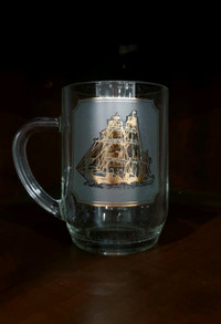Mid century tall ship mug/ glass mug/ vintage mug/ antique mug 