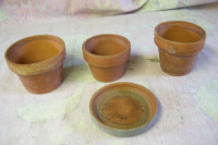 1950s Clay Flower Pots with One Drip Saucer