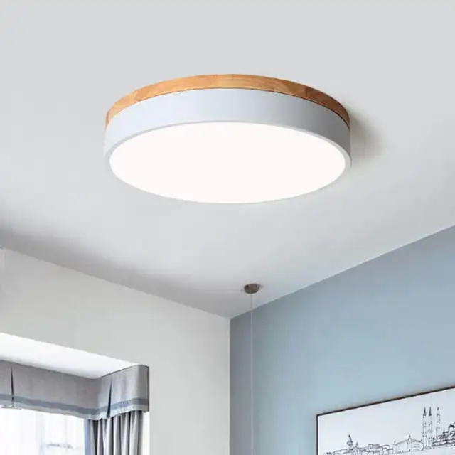 Dimmable Wood LED Ceiling Light, 2700K-6000K Round Flush Mount F in Indoor Lighting & Fans in Oshawa / Durham Region - Image 2