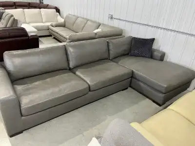 Grey leather sectional , View more
