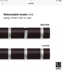 Umbra Flip Wall Mounted Floating Rack Retractable Hooks for Coat