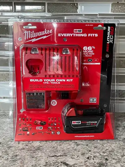 New Milwaukee M18 5AH Battery/Charger Combo, View more