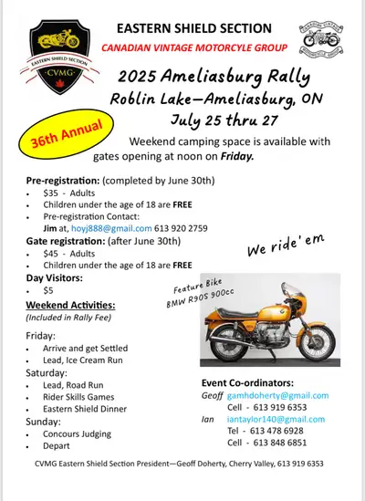 36th Annual Ameliasburg Vintage Motorcycle Rally Located in Prince Edward County Roblin lake is a sh...