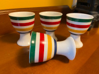 Set of 4 Egg Cups Lord and Taylor Porcelain Striped Hudson Bay