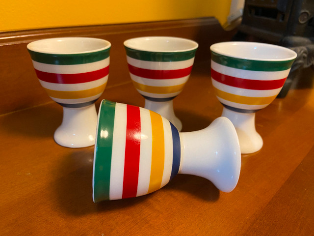 Set of 4 Egg Cups Lord and Taylor Porcelain Striped Hudson Bay in Arts & Collectibles in Oshawa / Durham Region