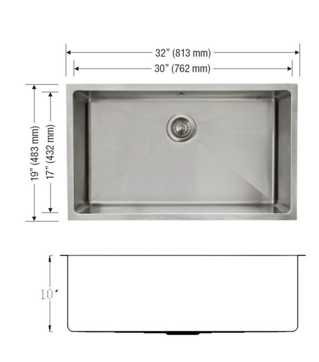 10” inch deep Undermount Single stainless steel Sink  in Kitchen & Dining Wares in Winnipeg - Image 3