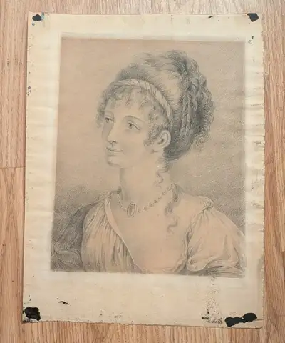 19th century hand drawn portrait in pencil, View more