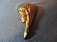 VINTAGE BRASS/BRONZE VIRGIN MARY WALL PLAQUE-WEST GERMANY-#833