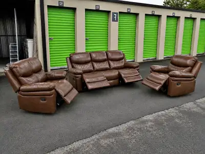 Leather Reclining Sofa and Chair Set, View more