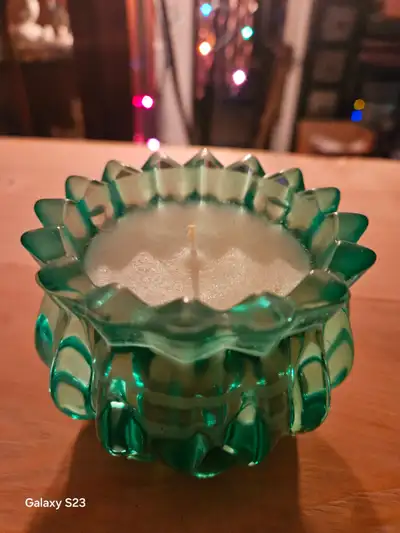 Decorative emergency candle emerald glass color, long burning, View more
