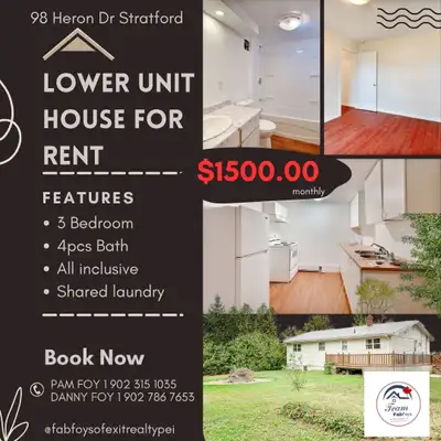 Lower level House for rent - Stratford PE