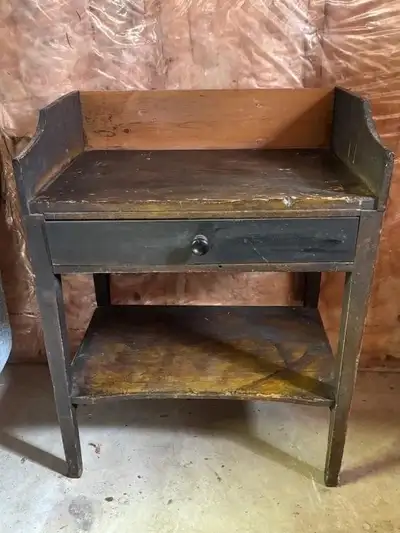 ANTIQUE WOODEN TELEPHONE / OCCASIONAL TABLE + DRAWER, View more