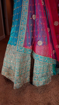 Floor Length Blue Dress with Pink Dupatta! Embroidered! NEW