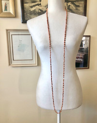Long Seed Bead Orange Natural Boho Vintage Jewelry Necklace