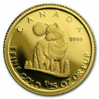RCM CANADA 2007  1/25th OZ PURE GOLD COIN~24-KARAT  "THE WOLF"