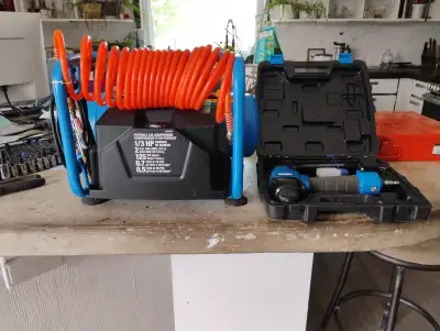 Brad nailer & compressor, Table router, Mitre saw, Cement mixer, View more