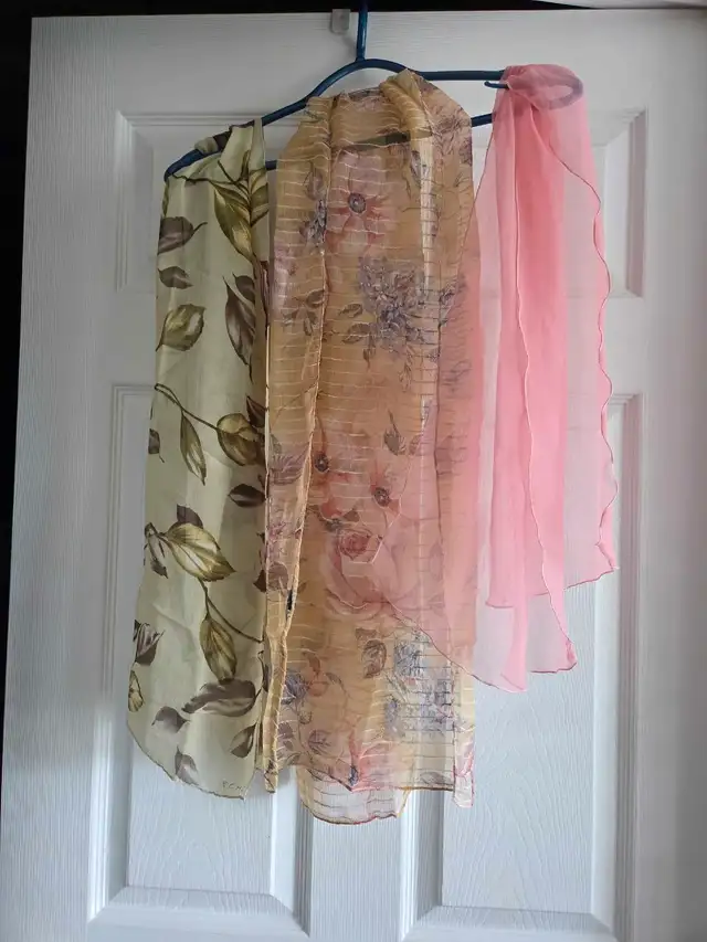 3 Ladies neck scarfs/shawls 48-56" l and 12- 14" w63749389262081120