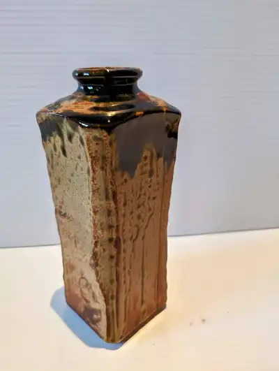 7" Red Clay Pottery Vase with Brown Drip Glaze, View more