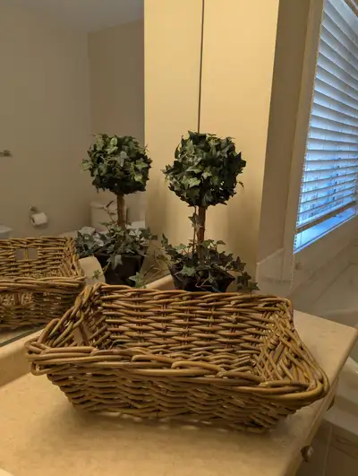 Used Artificial Ivy Plant on pot and Heavy Duty Wicker Basket, View more