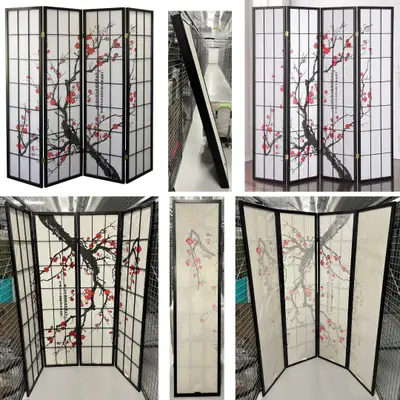 Roundhill Furniture Black Japanese 4 Panel Screen Room Divider, View more