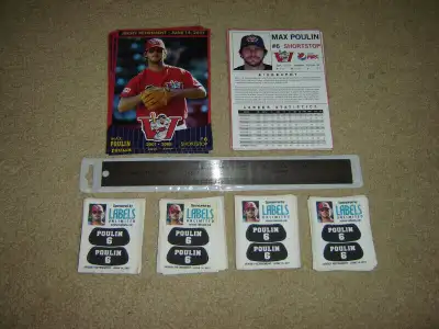 Max Poulin jersey retirement cards and anti-glare stickers. Asking $10 a card and $1 per pair of eye...