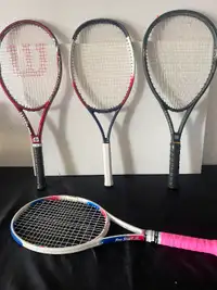 TENNIS RACKETS, INTERMEDIATE, NEW GRIP TAPE, COVERS INCLUDED
