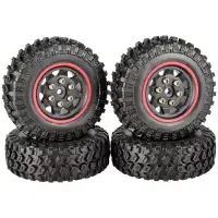 4Pcs 1/24 1.0" Beadlock Tires & Rims for RC Axial SCX24 Crawler