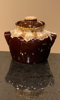 Large Vintage Brown Drip Glaze Bean Pot