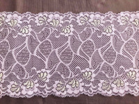 6.69" x 1 yd Elastic Lace Trim Floral Violet Silver Stretch
