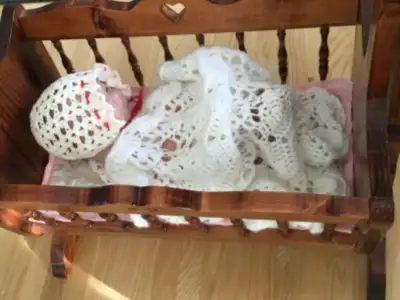 Antique baby cradle with baby, View more