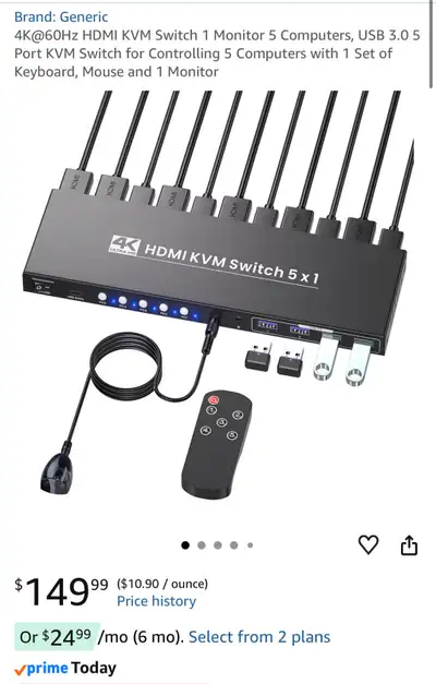 Brand New 4K@60Hz HDMI KVM Switch 1 Monitor 5 Computers, View more