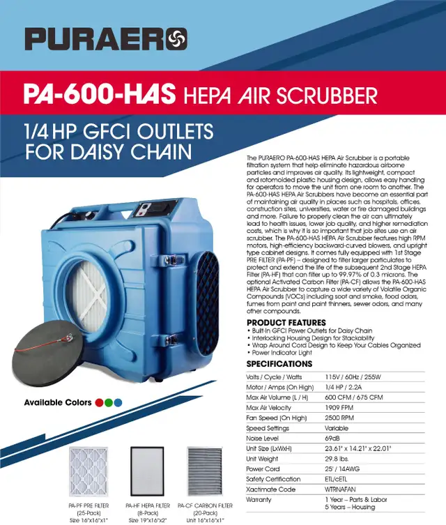 PA-600-HAS Hepa Air Scrubber in Other Business & Industrial in Oshawa / Durham Region - Image 2