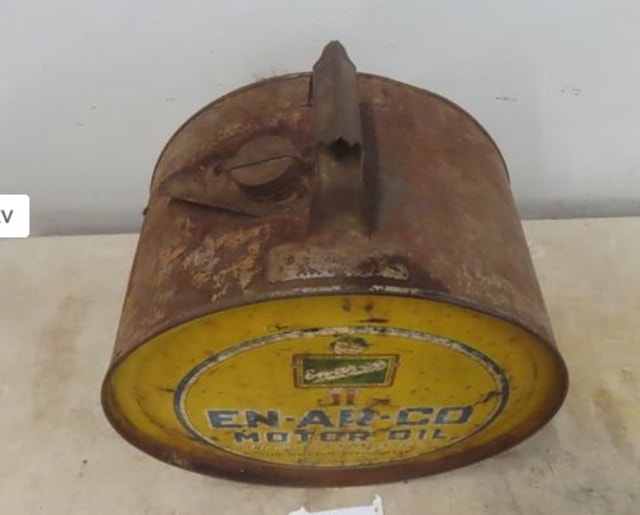 Enarco Motor Oil 5 Gallon Rocker Oil Can , Label on Both Sides Arts