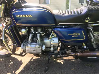 1979 Honda Goldwing motorcycle. Please note that it shows signs of wear consistent with its age. Wel...
