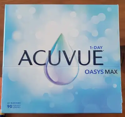 5 boxes of unopened Acuvue Oasys Max 1-day contact lenses, -3.25 degrees, valued at $125. 90 lenses...