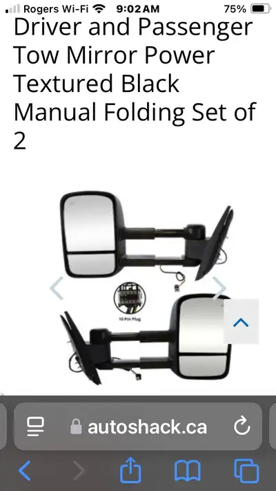 Driver and Passenger Tow Mirror Power Textured Black Manual Folding Set of 2, were mounted on a 2011...