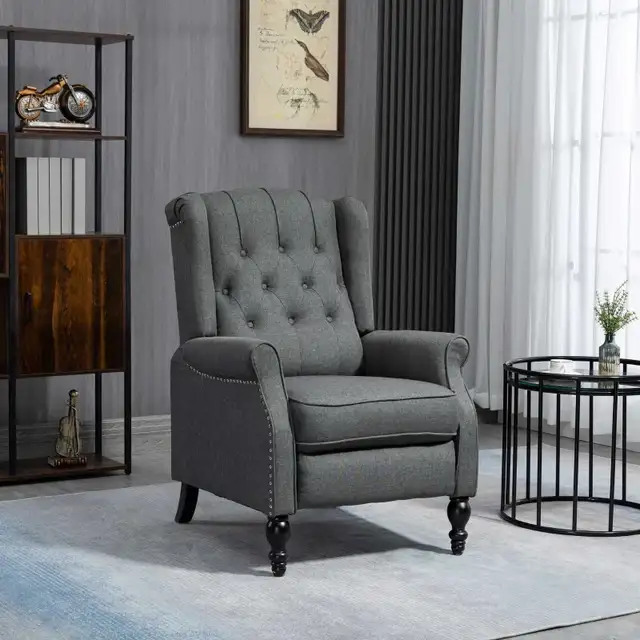 Wingback Reclining Chair with Footrest, Button Tufted Recliner C in Chairs & Recliners in Markham / York Region - Image 2