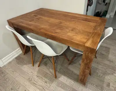 Solid teak dining table with chairs, View more