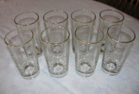 Vintage Highball Glass Tumbler 10 ounce Etched Rose Gold Rim 8PC