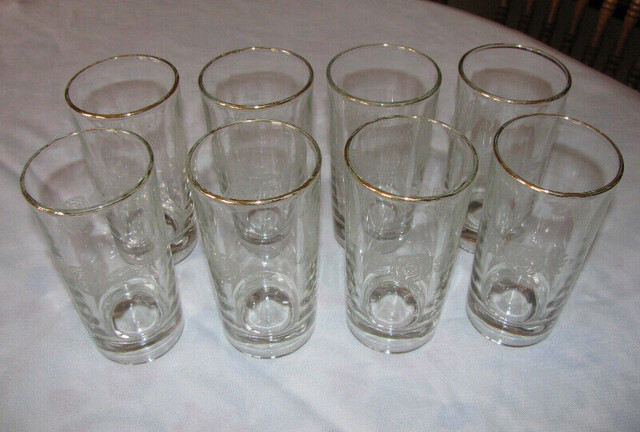 Vintage Highball Glass Tumbler 10 ounce Etched Rose Gold Rim 8PC in Arts & Collectibles in Saint John