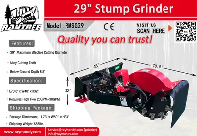 Raytree RMSG29 29 in Skid Steer Stump Grinder Attachment, View more