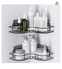 Corner Shower Caddy Bathroom Shelf with 8 Adhesive Hooks No Dril