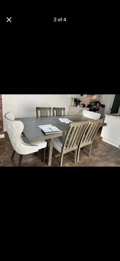 dining table with 4 chairs and 2 wingback accent chairs, View more