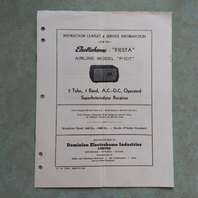 VINTAGE ELECTROHOME RADIO EPHEMERAL DOCUMENTS in Arts & Collectibles in Kitchener / Waterloo - Image 4