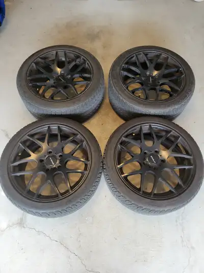 Winter Tires on Alloy Wheels with TPMS Sensors Michelin Pilot Alpin PA4 on Braelin Satin Black Allow...