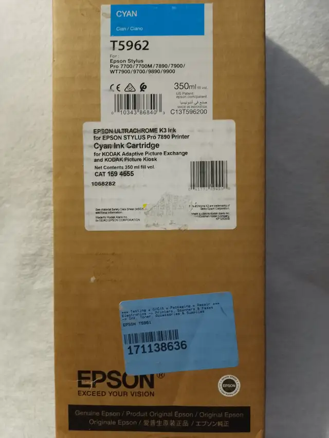 Epson T5962 Cyan Genuine Ink Cartridge 350ml for Epson Stylus in Printers, Scanners & Fax in Mississauga / Peel Region - Image 3