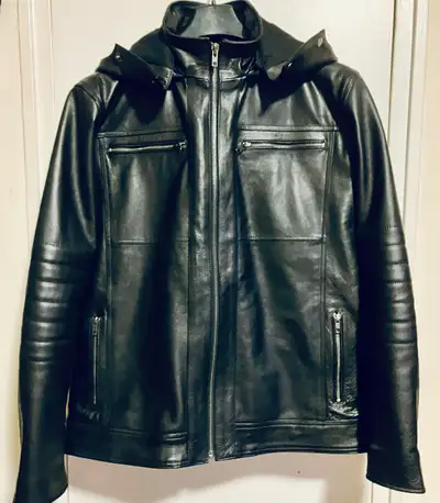 Lusso Mens XL Genuine Cowhide Motorcycle Leather Hooded Jacket, View more