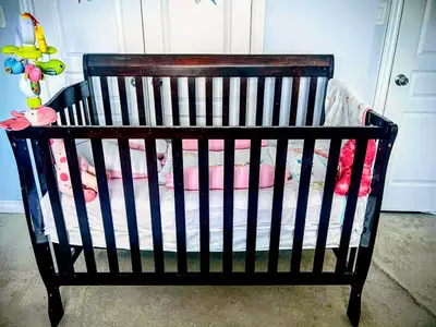 Convertible Wooden Baby Crib with Accessories – $150, View more