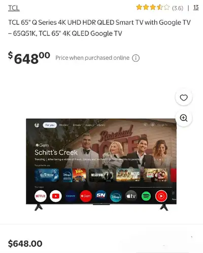 TCL 65" Q Series QLED 4K UHD HDR Smart TV, Google TV – 65Q51K, View more