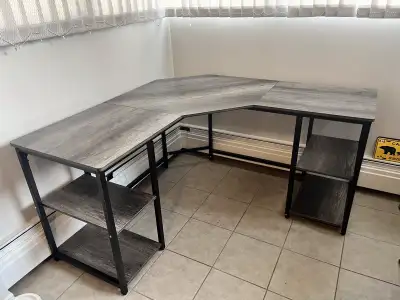 L Shaped Desk with shelves - Corner Computer Desk - Mint/New, View more